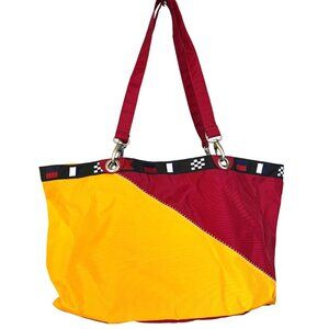 NEW L.L. Bean Nautical Flag Shoulder Tote Red Yellow Sailing Nylon Beach Bag